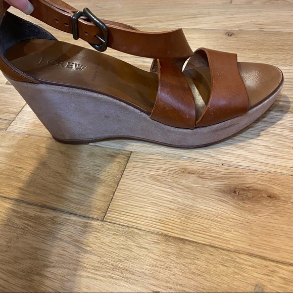 J. Crew Marguerite Strap leather Platform Wedge Sandals In Brown size 9 - Picture 6 of 13